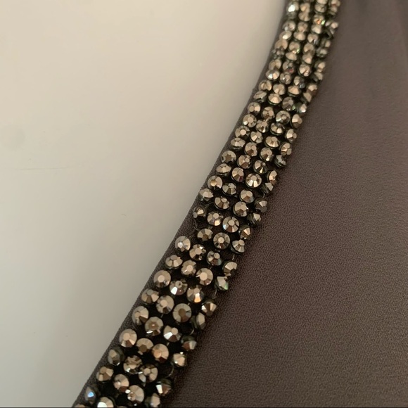 JUICY COUTURE Embellished Silky Cold Shoulder V-Neck Blouse Gray - Picture 13 of 15